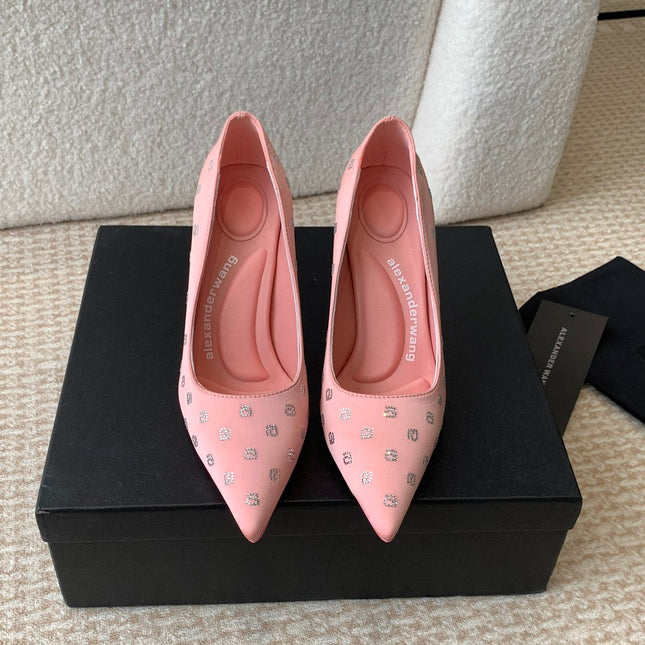 DELPHINE CRYSTAL-EMBELLISHED ROSE PINK SILK PUMPS