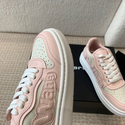 SNEAKER WITH LOGO IN BLUSH PINK MIX BEIGE PUFF PEBBLE LEATHER