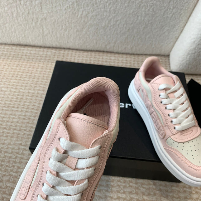 SNEAKER WITH LOGO IN BLUSH PINK MIX BEIGE PUFF PEBBLE LEATHER