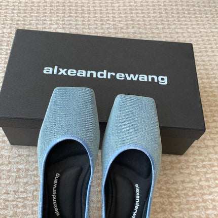 SQUARE-TOE BALLET FLAT IN LIGHT BLUE DENIM FABRIC