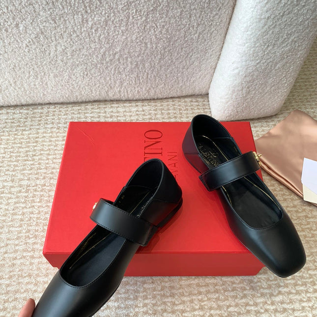 VLOGO LOCKER MARY-JANE BALLERINA IN BLACK CALFSKIN