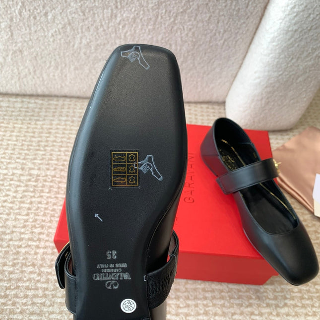 VLOGO LOCKER MARY-JANE BALLERINA IN BLACK CALFSKIN