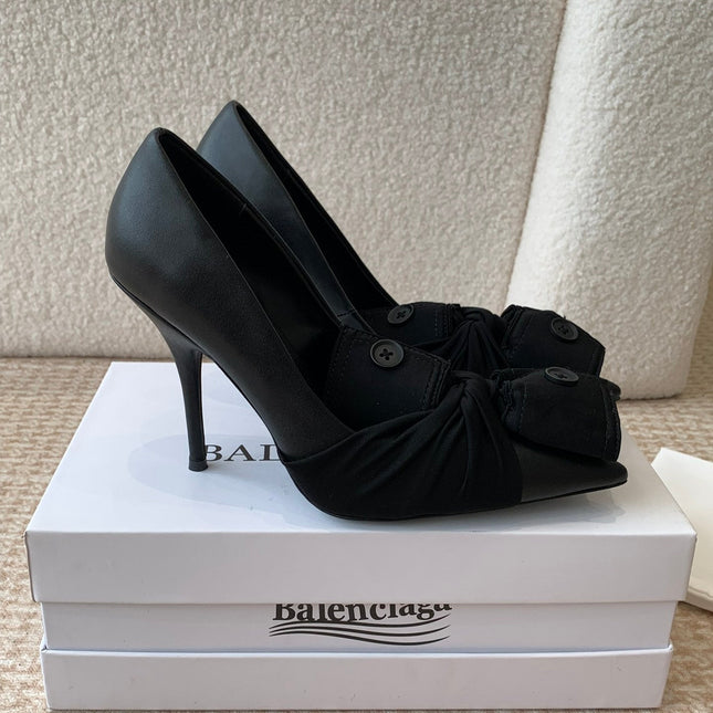 KNIFE CHEMISE HIGH PUMPS IN BLACK COTTON AND CALFSKIN