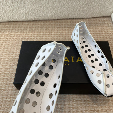 PERFO BALLET FLATS IN WHITE CALFSKIN