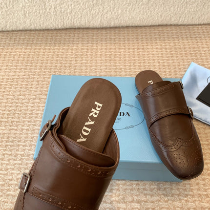 DOUBLE MONK MULES IN DARK BROWN CALFSKIN