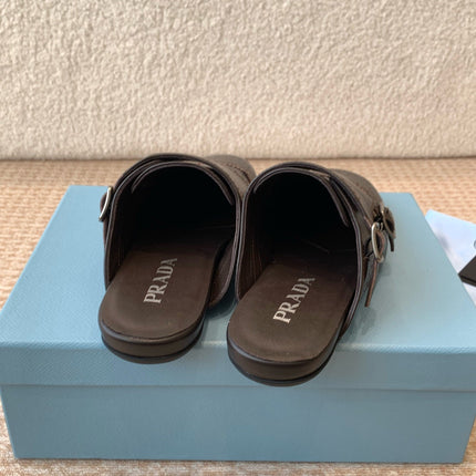 DOUBLE MONK MULES IN WALNUT BROWN CALFSKIN