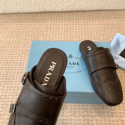 DOUBLE MONK MULES IN WALNUT BROWN CALFSKIN
