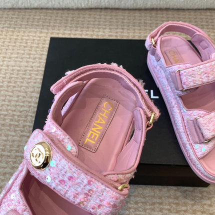 DAD SANDAL IN BRIGHT PINK FABRIC WITH SEQUINS