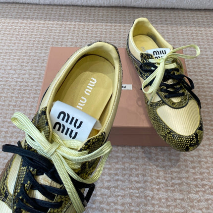 GYMNASIUM SNEAKER IN YELLOW FABRIC SNAKE EFFECT CALFSKIN