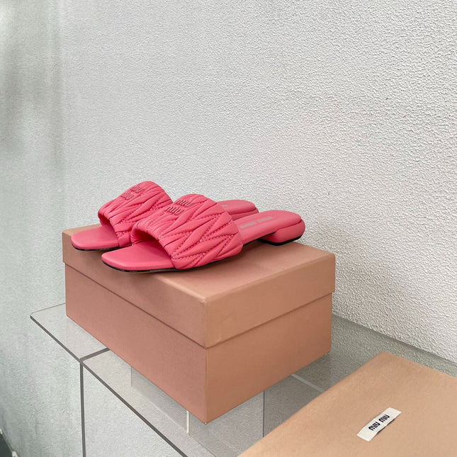 Women's Rose Red Leather Slippers