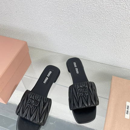 Women's Black Leather Slippers