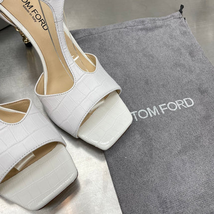 HIGH-HEELED T-STRAP SANDAL IN WHITE CALFSKIN