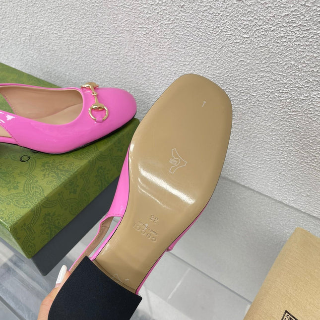 GG WOMEN'S HORSEBIT SLINGBACK IN FUSCIA PINK CALFSKIN WITH RHINSTONES