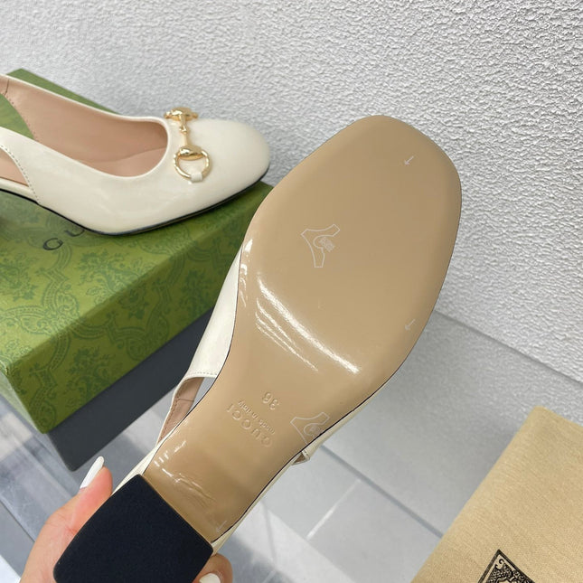 GG WOMEN'S HORSEBIT SLINGBACK 75MM IN WHITE CALFSKIN