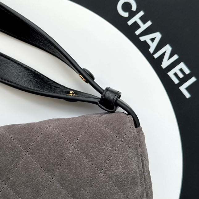 CHANEL 26S FLAP BAG 25 IN CHARCOAL GREY QUILTED SUEDE