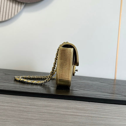 CHANEL 26S FLAP BAG 22 IN METALLIC GOLD LIZARD-EMBOSSED LEATHER