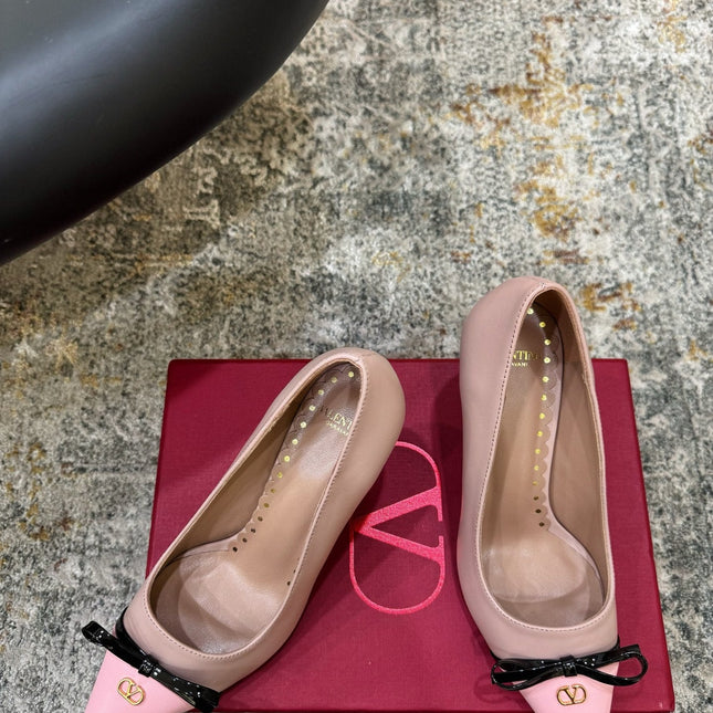 VALENTINO 26S BOW HIGH HEELS 75 MM IN NUDE AND LIGHT PINK CALFSKIN
