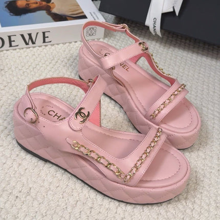 THICK-SOLED SANDALS 55 MM IN LIGHT PINK CALFSKIN
