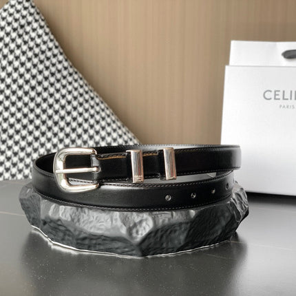 BELT 25MM MEDIUM WESTERN IN BLACK CALFSKIN WITH SILVER BUCKLE