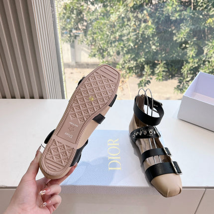 PUNK BALLET FLAT IN BLACK MIX CAMEL BEIGE CALFSKIN