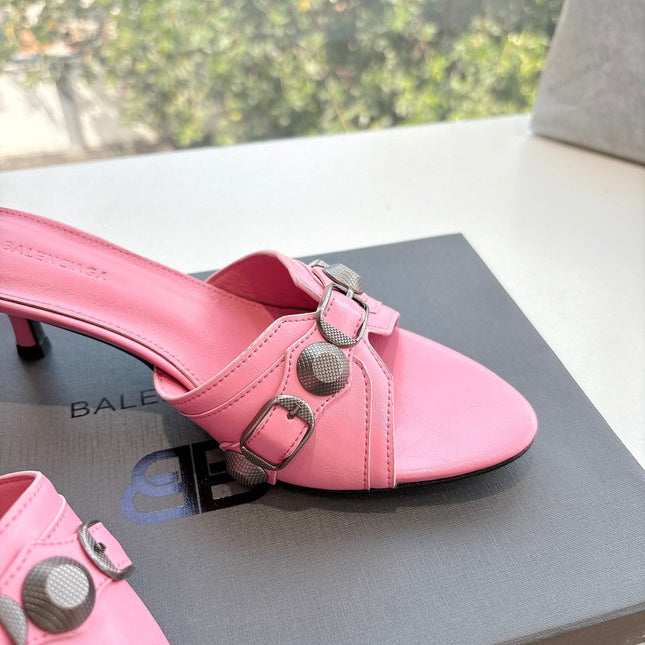 CAGOLE MID-HEEL MULES IN SHOCKING PINK CALFSKIN