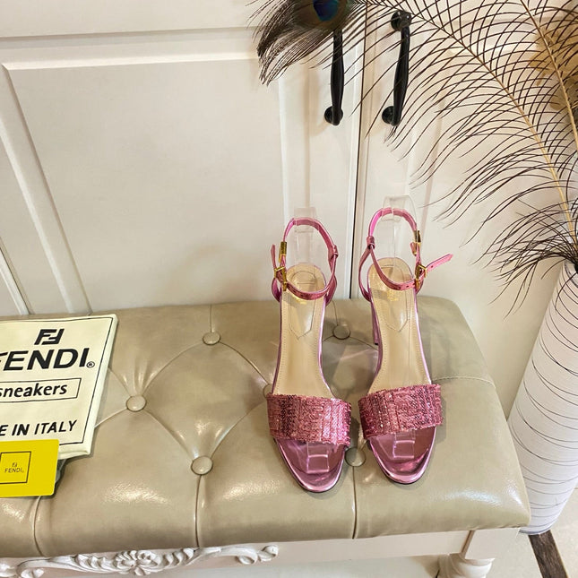 FF FIRST HIGH-HEEL 100MM IN METALLIC PINK CALFSKIN AND SEQUIN