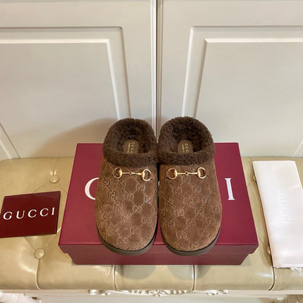 SHEARLING MULE IN DARK BROWN MONOGRAM SUEDE
