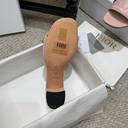 DIOR 26S HEELED MULES 45 MM IN PINK QUILTED LAMBSKIN SILVER HARDWARE