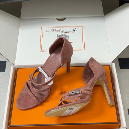 HM 25S HIGH-HEEL SANDAL 105 MM IN PEACHY PINK SUEDE