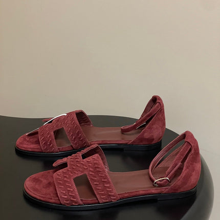 HM 25S SANTORINI SANDAL IN DARK RED SUEDE AND LAMBSKIN