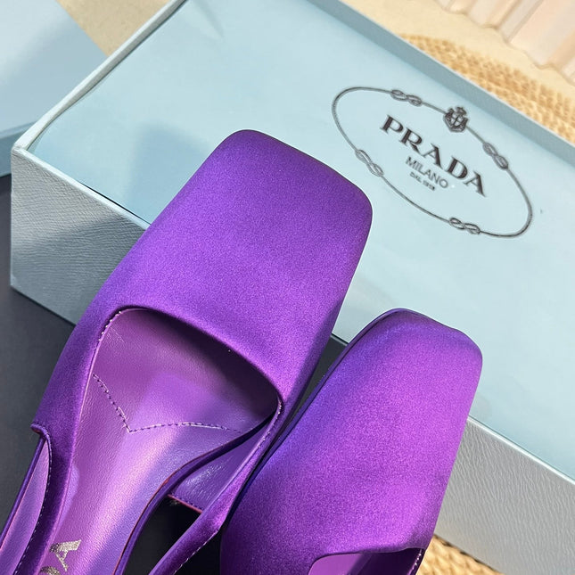 PRA SQUARE TOE SLINGBACK PUMPS VIOLET SATIN