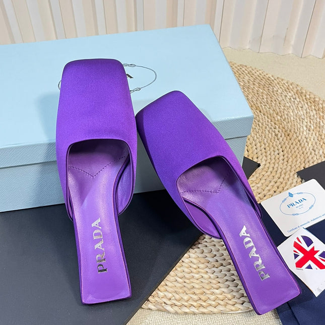 PRA SQUARE TOE MULES VIOLET SATIN