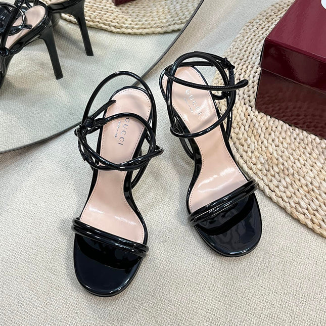 HIGH SANDAL 10 CM IN BLACK GLOSSY CALFSKIN
