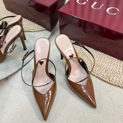 HIGH SLINGBACK PUMP 10 CM IN BRONZE BROWN GLOSSY CALFSKIN