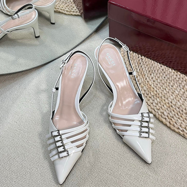 SLINGBACK PUMP 6 CM IN WHITE GLOSSY CALFSKIN