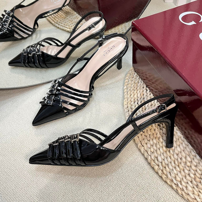 SLINGBACK PUMP 6 CM IN BLACK GLOSSY CALFSKIN