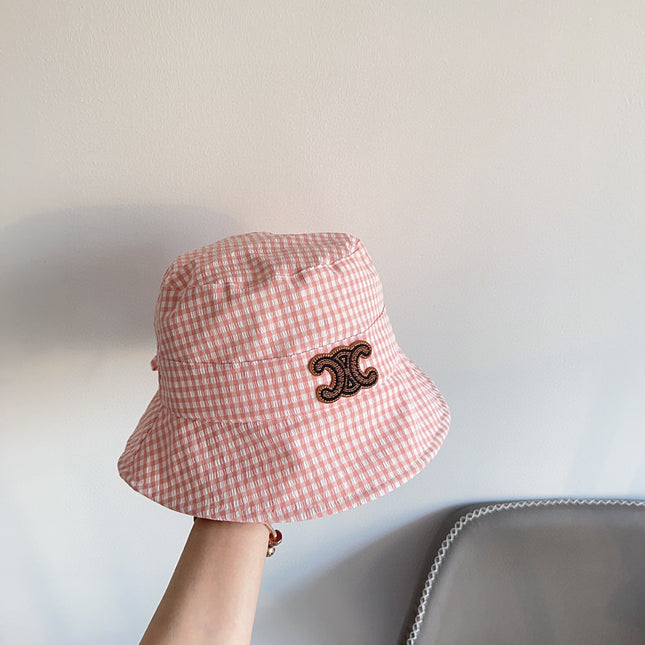 BUCKET HAT MODEL 652075 IN PINK & WHITE GINGHAM FABRIC