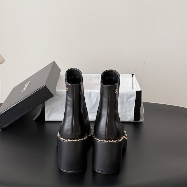CHANEL 26S CHELSEA ANKLE BOOTS 70 MM IN BLACK CALFSKIN