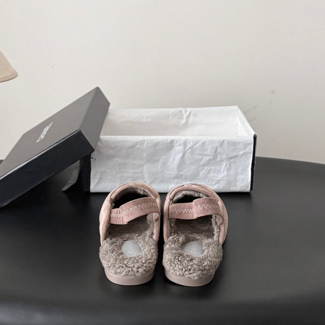CHANEL 26S SLINGBACK LOAFERS IN GREY SUEDE AND SHEARLING LINING
