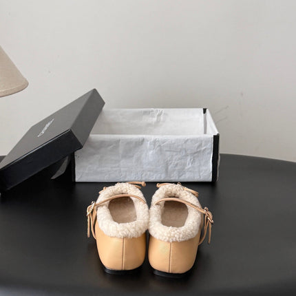 CHANEL 26S MARY JANE FLATS IN BEIGE LAMBSKIN AND SHEARLING