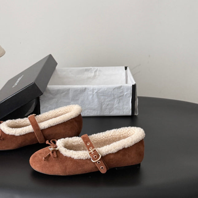 CHANEL 26S MARY JANE FLATS IN BROWN SUEDE AND SHEARLING