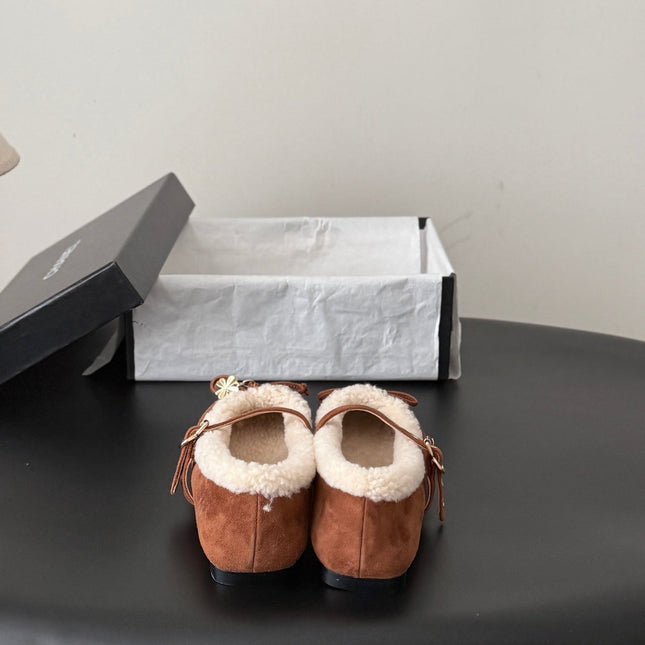 CHANEL 26S MARY JANE FLATS IN BROWN SUEDE AND SHEARLING