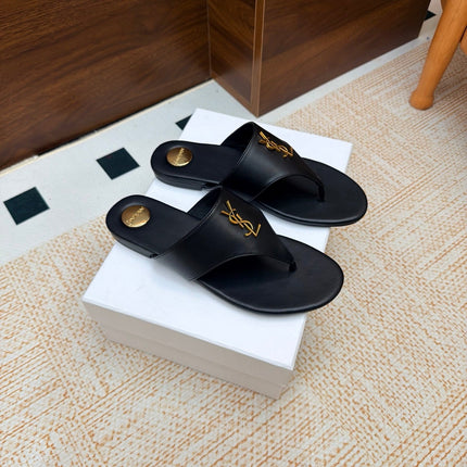 YSL 26S THONG SANDALS IN BLACK CALFSKIN