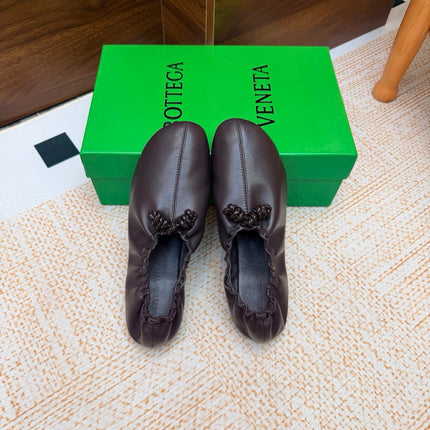 BOTTEGA VENETA 26S BALLET FLATS IN DARK BROWN LAMBSKIN WITH KNOT DETAIL