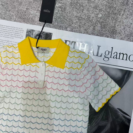 FENDI 26S SHORT-SLEEVE KNIT POLO TOP 393