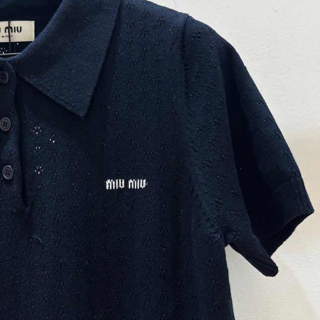 MIUMIU 26S SHORT-SLEEVE KNIT POLO SHIRT 1548