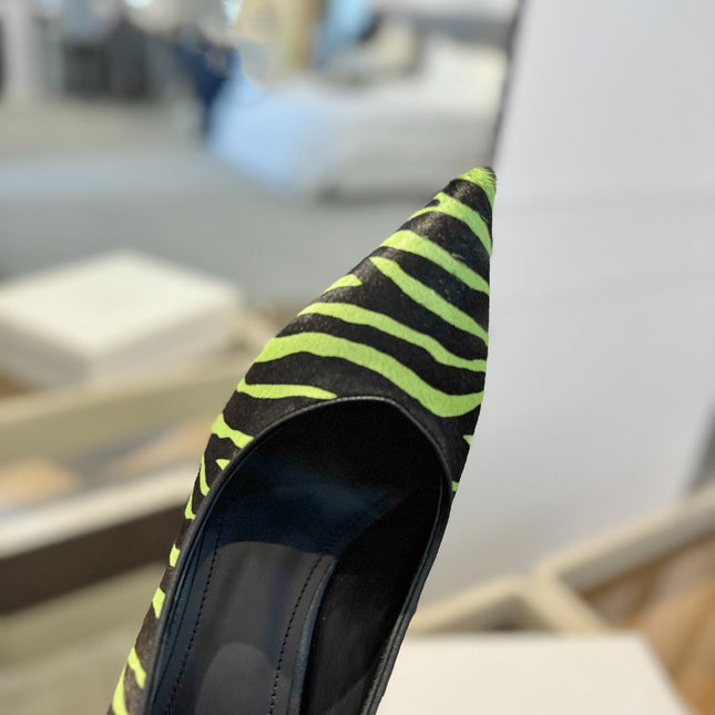 BALMAIN 25S HIGH HEELS 95MM IN GREEN AND BLACK ZEBRA PRINT CALFSKIN