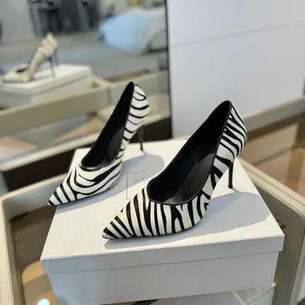 BALMAIN 25S HIGH HEELS 95MM IN WHITE AND BLACK ZEBRA PRINT CALFSKIN