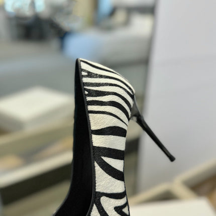 BALMAIN 25S HIGH HEELS 95MM IN WHITE AND BLACK ZEBRA PRINT CALFSKIN