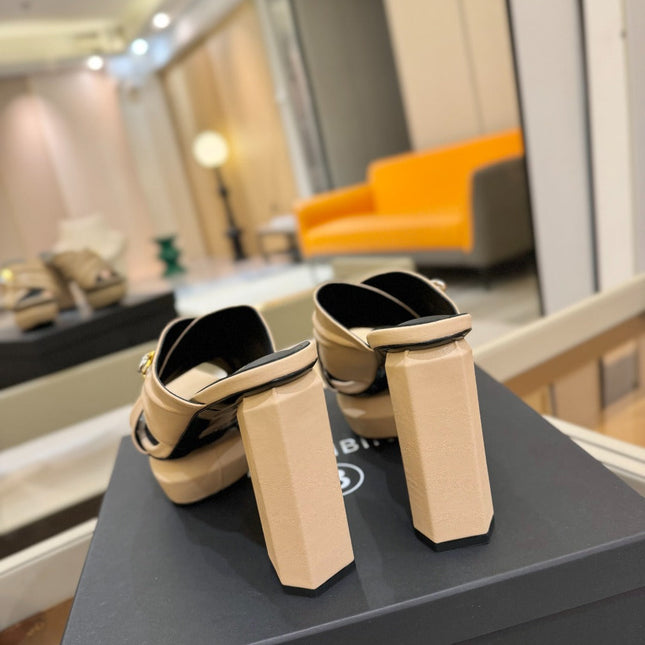 BALMAIN 25S WEDGE HEEL SANDALS 100MM IN NUDE CALFSKIN